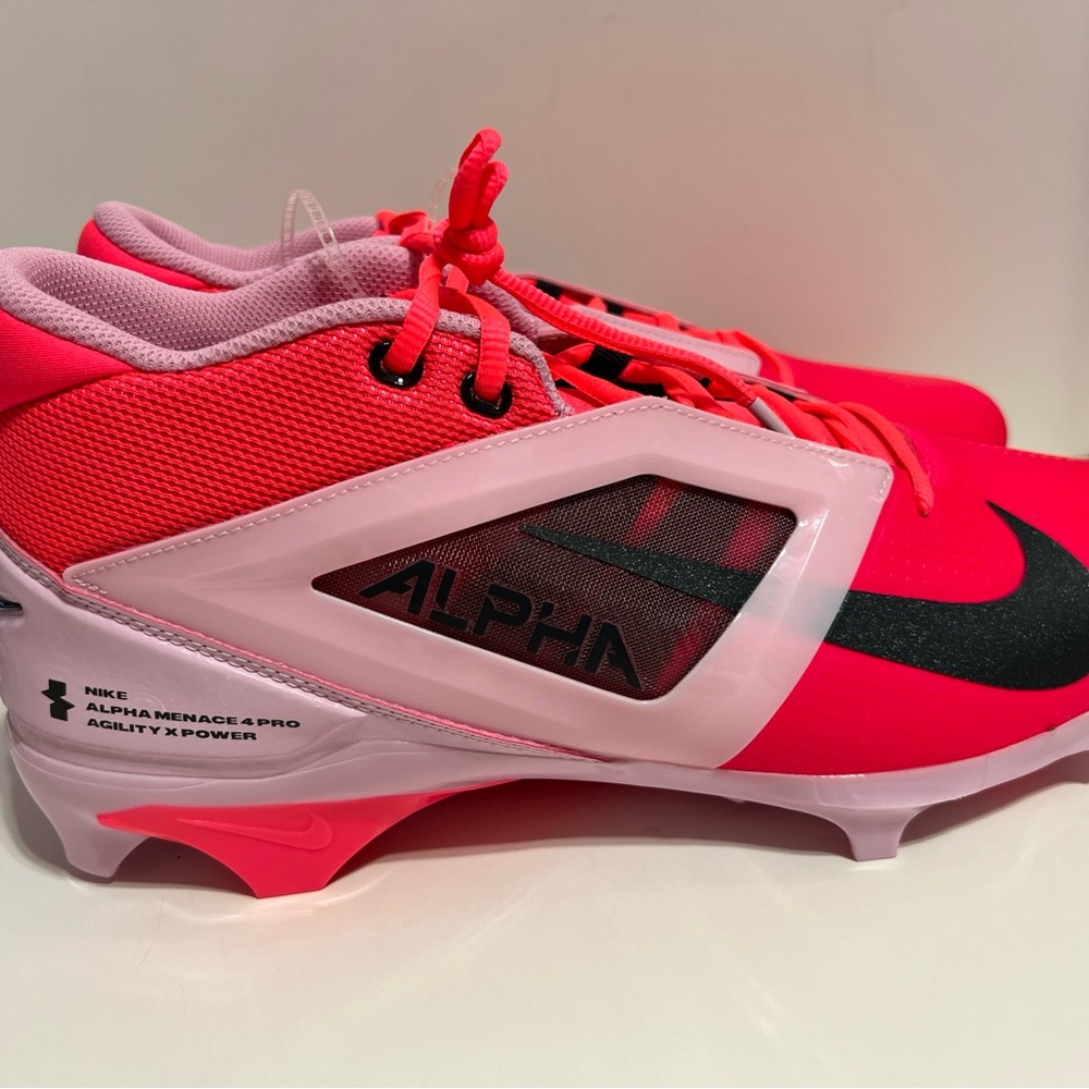 Nike Alpha Menace 4 Pro Pink and Grey Football Cleats Size 12